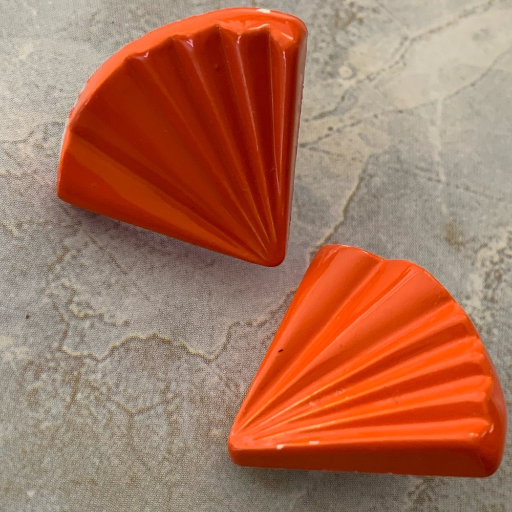 Vintage Orange Fan Clip On Earrings